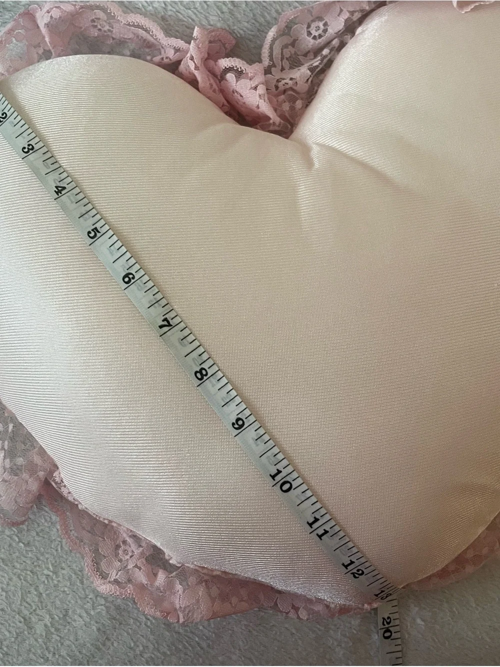 Set of 2 Pink Satin Heart Shaped Lace Accent Pillow